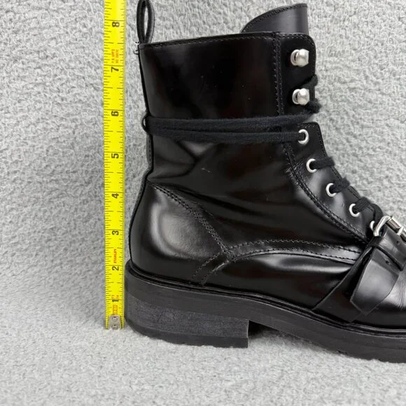 All Saints Black Leather Combat Boots with Buckle - Picture 14 of 14